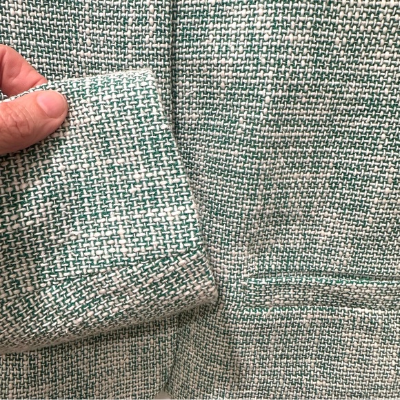 Zara cropped spring blazer pearl buttons green and white cotton blend tweed S - Picture 3 of 6
